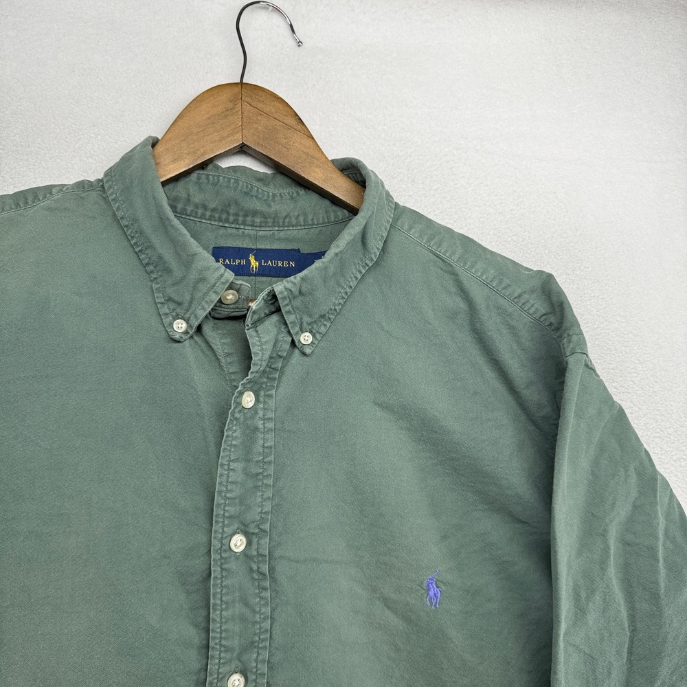 Ralph Lauren Button Down Shirt Mens 2XB 2XL Big Tall Green Oxford OCBD Thick - Picture 3 of 10